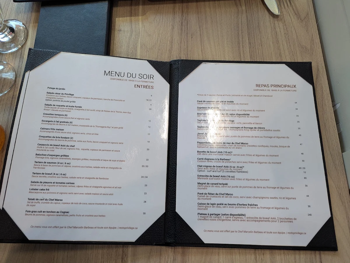 Menu, Restaurant The Privilege