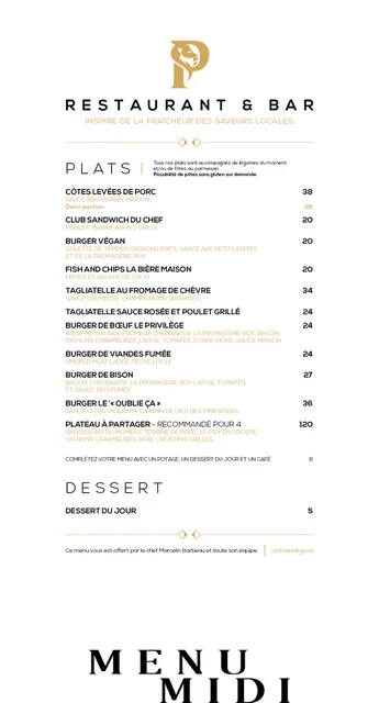 Menu, Restaurant The Privilege
