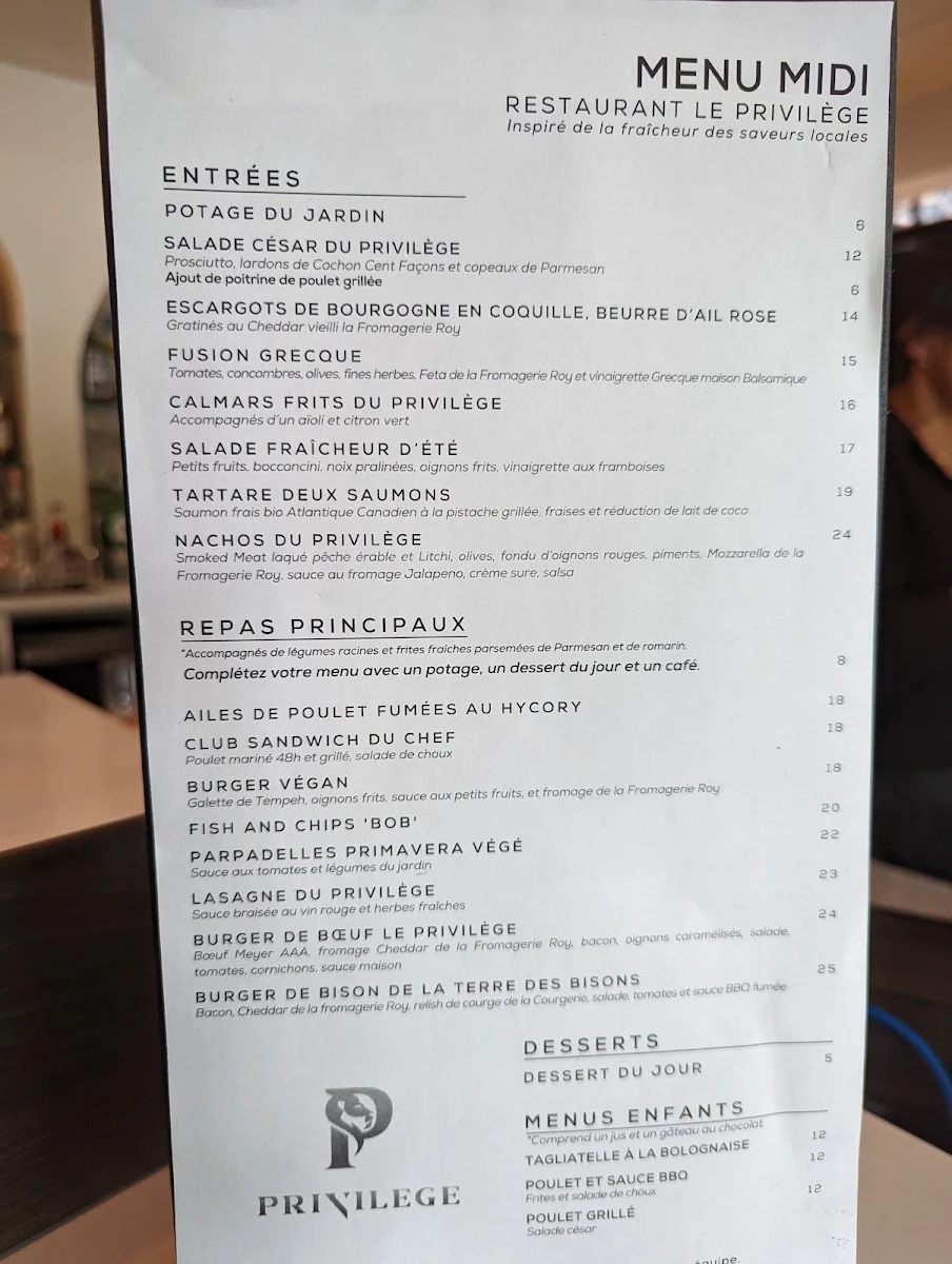 Menu, Restaurant The Privilege
