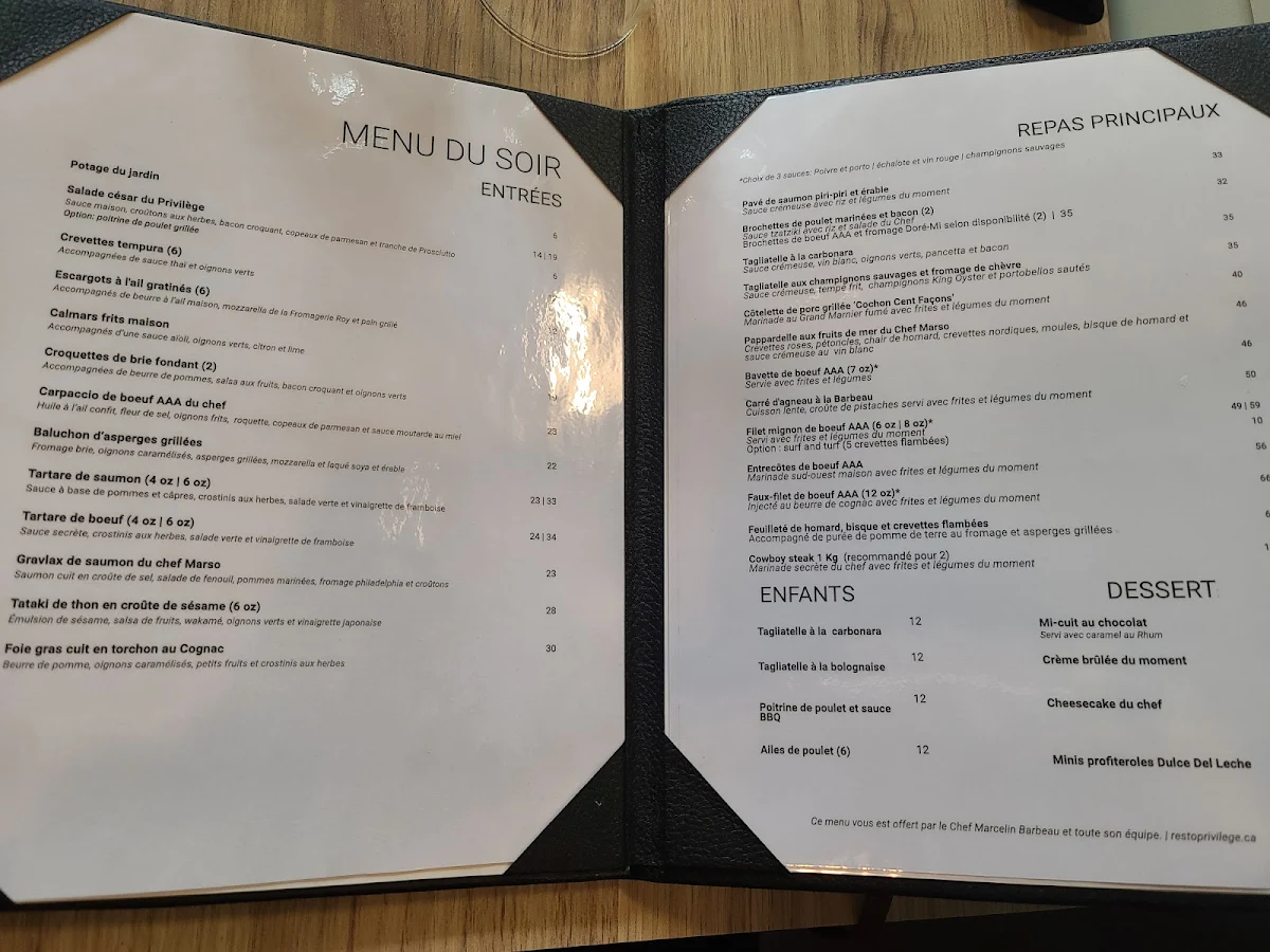 Menu, Restaurant The Privilege