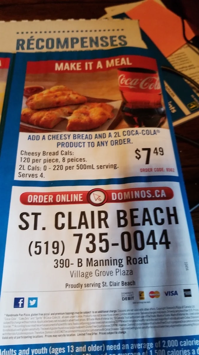 Menu, Domino's Pizza