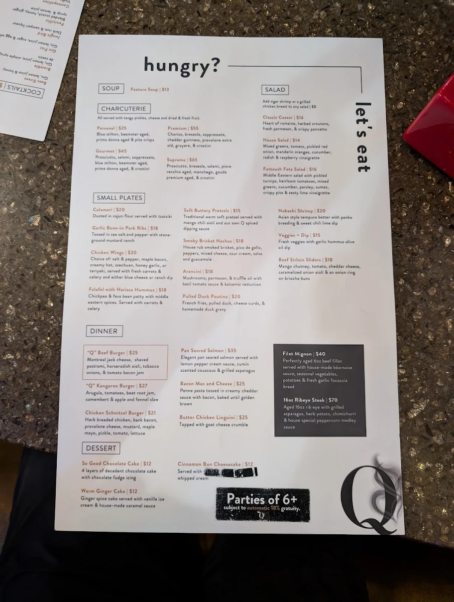 Menu, Q Cigar Room