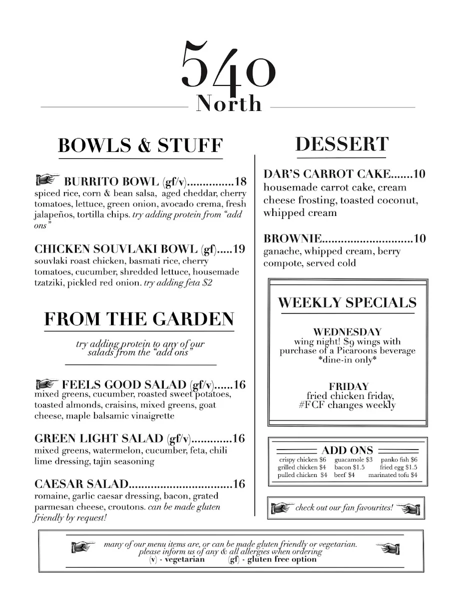 Menu, 540 North