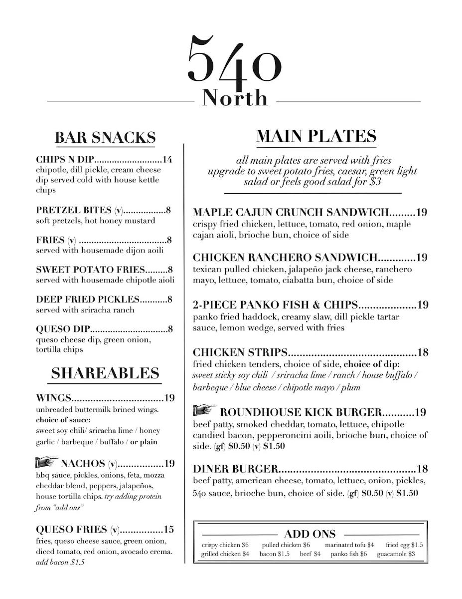 Menu, 540 North