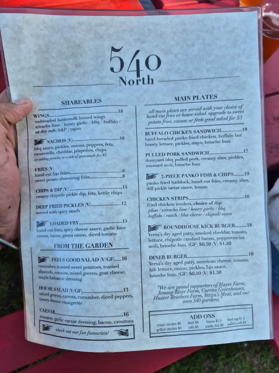 Menu, 540 North