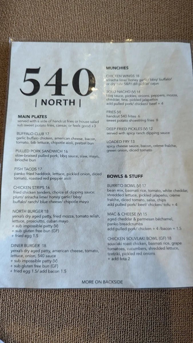Menu, 540 North