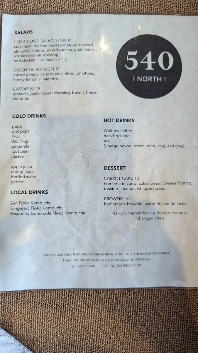 Menu, 540 North