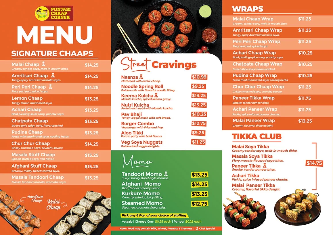 Menu, Punjabi Chaap Surrey