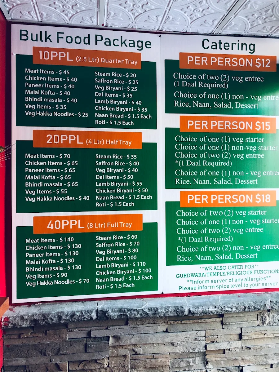 Menu, Y-Not Indian Kitchen and Bar