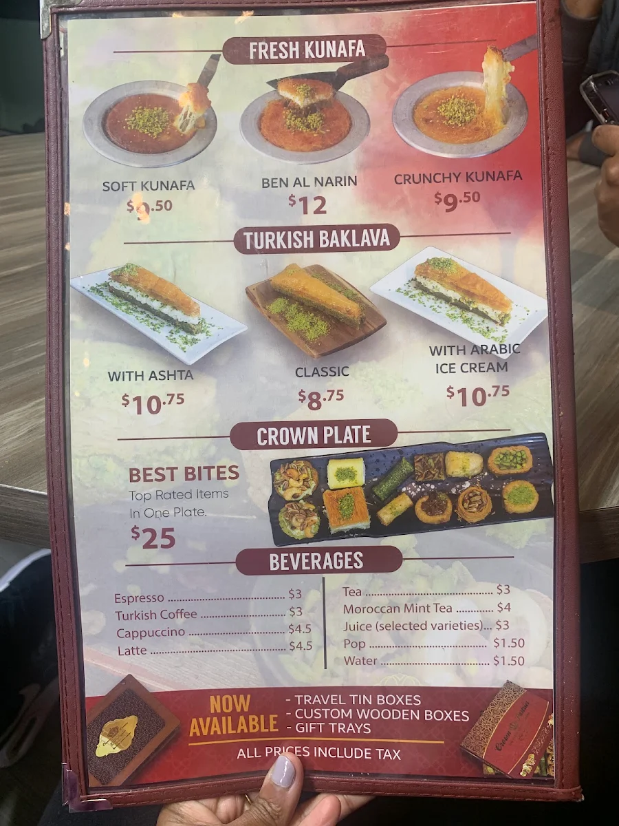 Menu, Crown Pastries