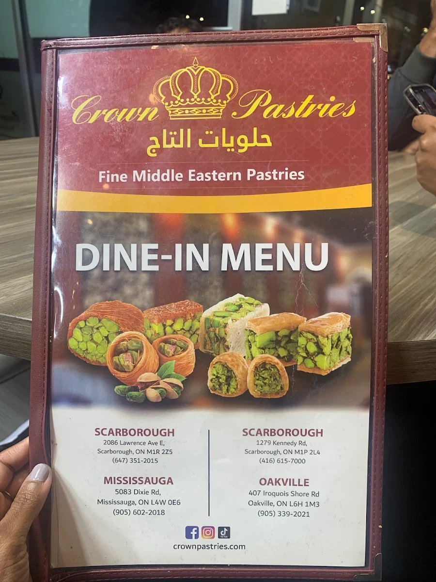 Menu, Crown Pastries