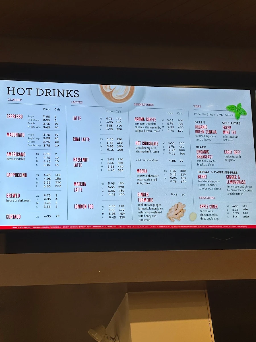 Menu, Aroma Espresso Bar