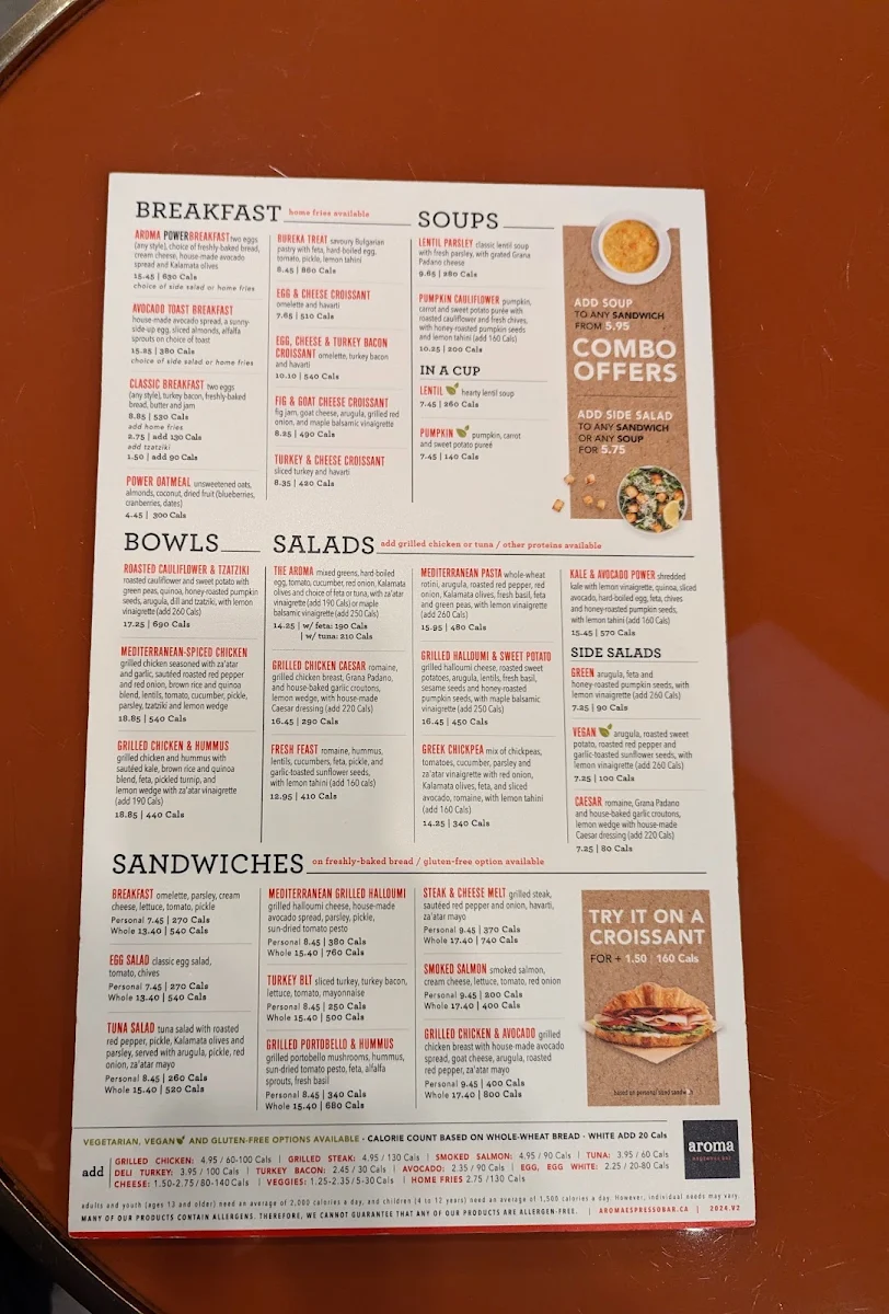 Menu, Aroma Espresso Bar