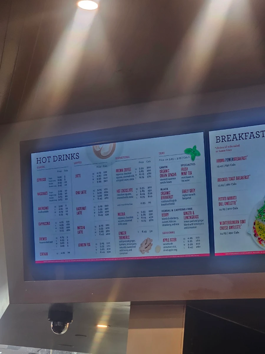 Menu, Aroma Espresso Bar