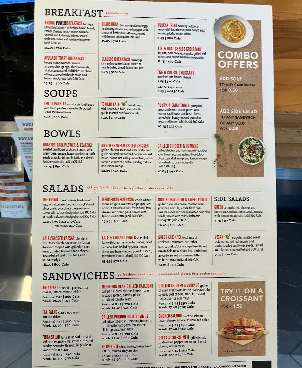Menu, Aroma Espresso Bar