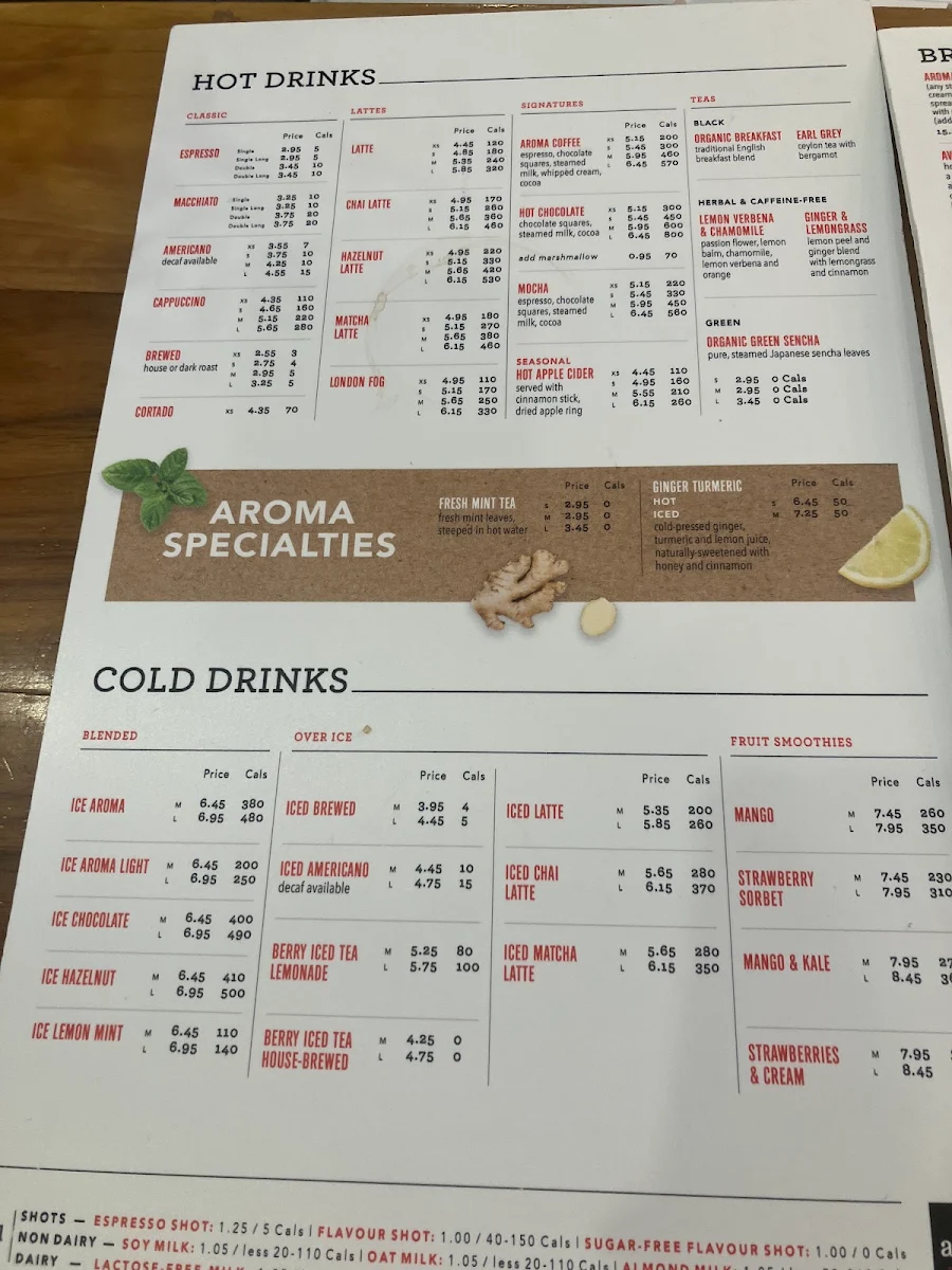 Menu, Aroma Espresso Bar