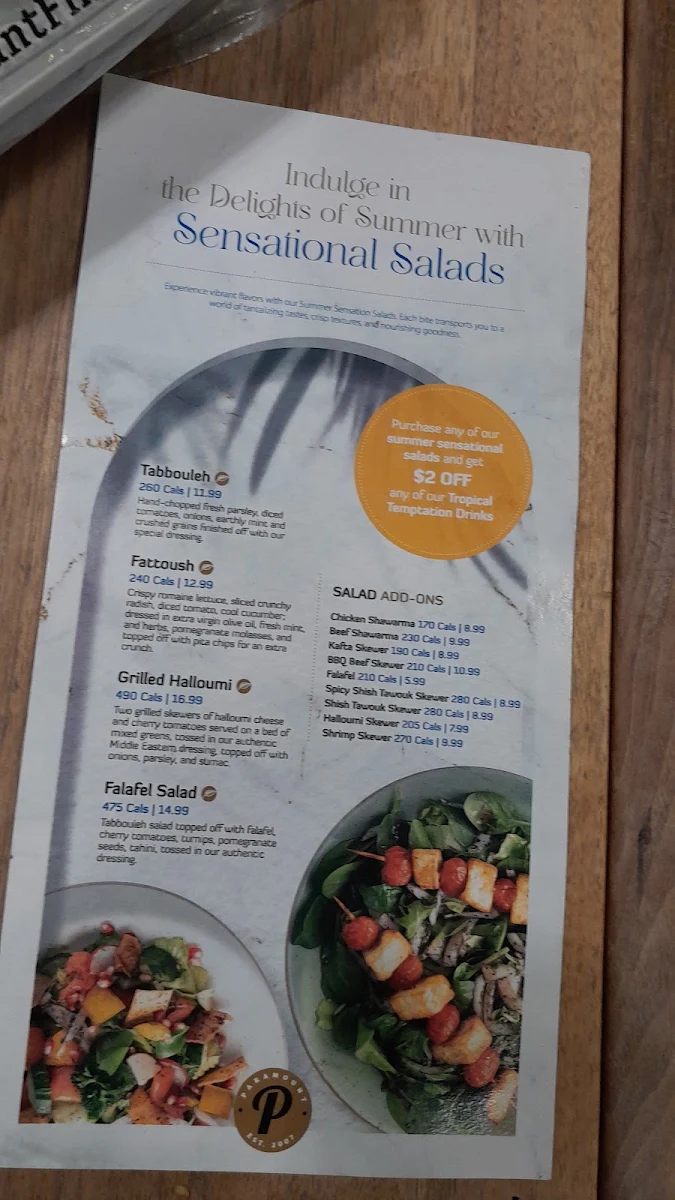 Menu, Paramount Middle Eastern Kitchen