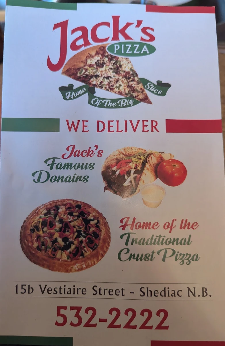 Menu, Jack's Pizza