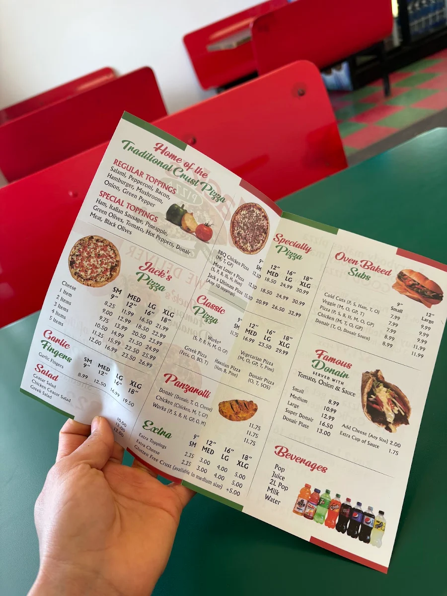 Menu, Jack's Pizza