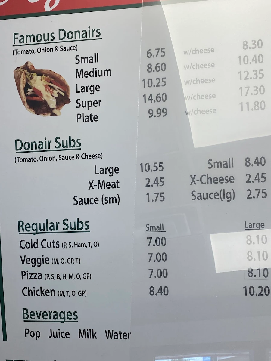 Menu, Jack's Pizza