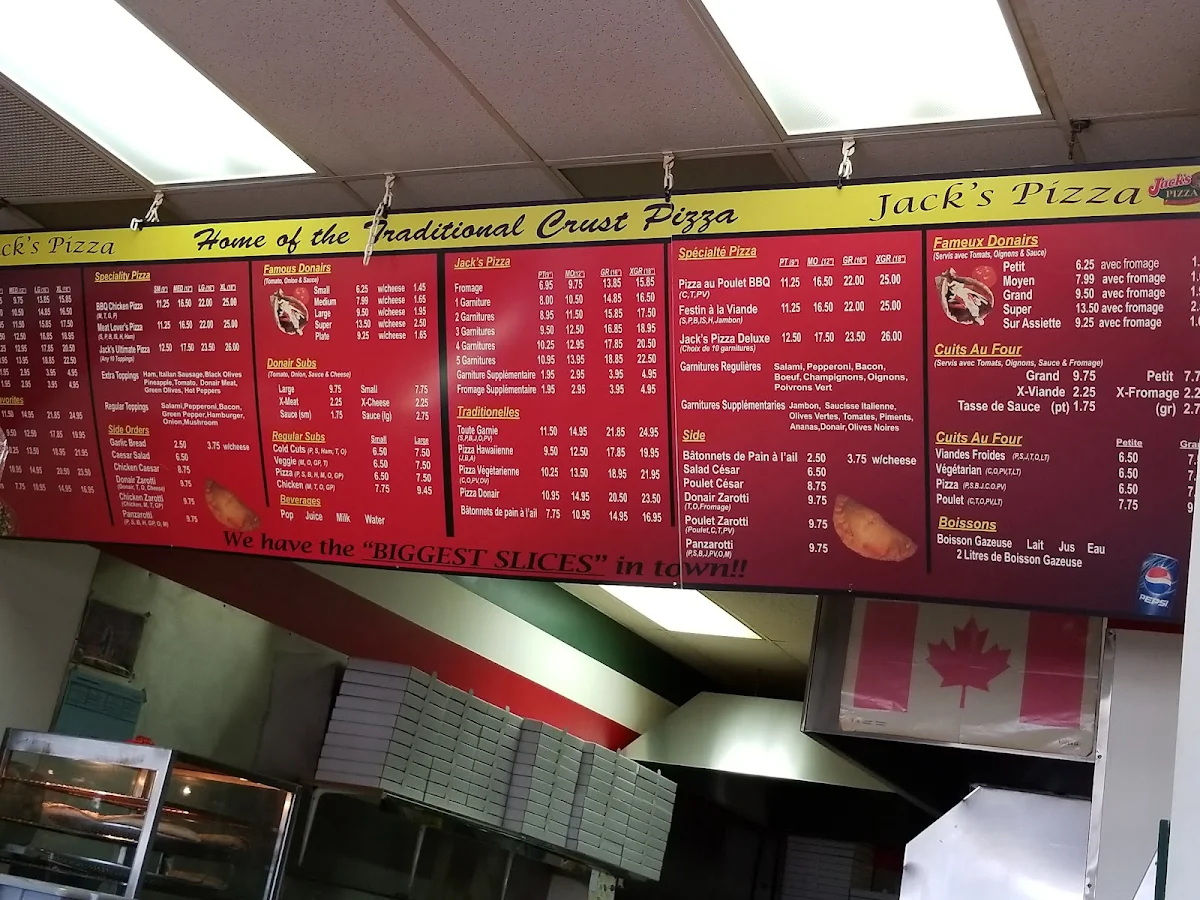 Menu, Jack's Pizza