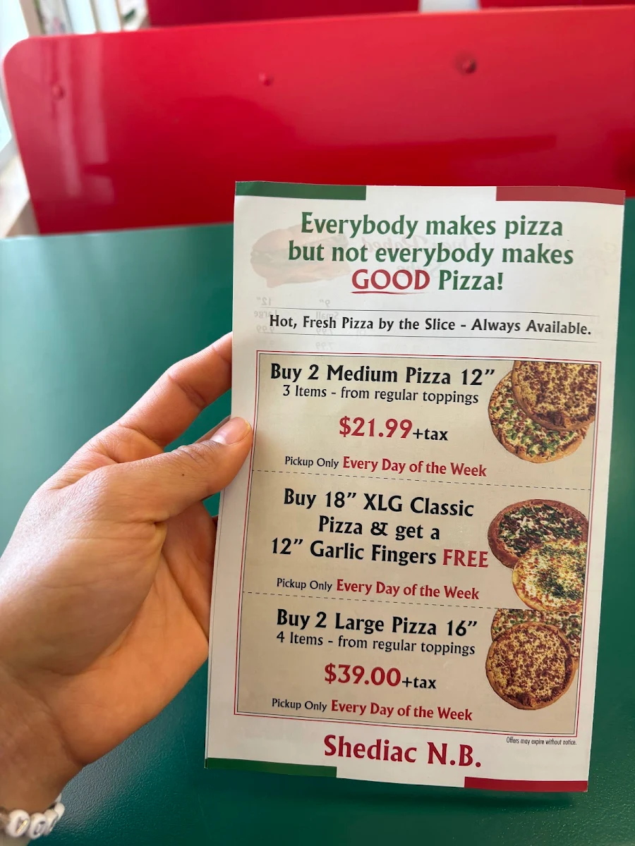 Menu, Jack's Pizza