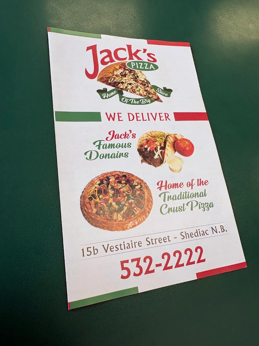 Menu, Jack's Pizza