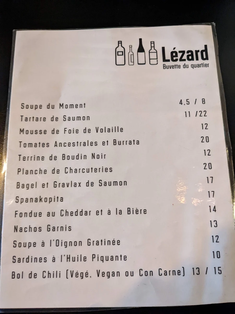 Menu, Café Lézard