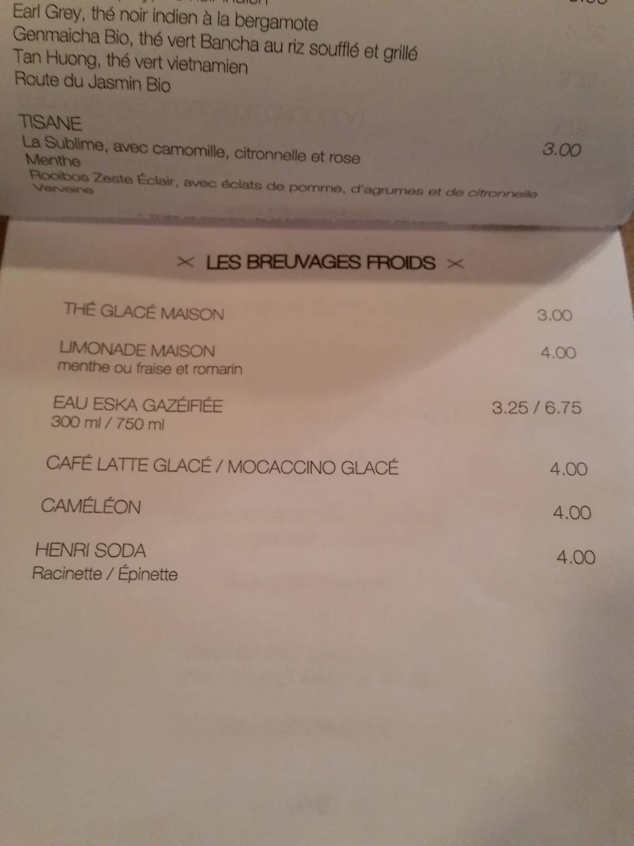 Menu, Café Lézard