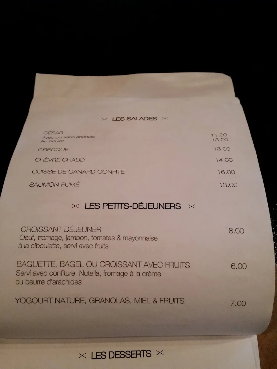 Menu, Café Lézard