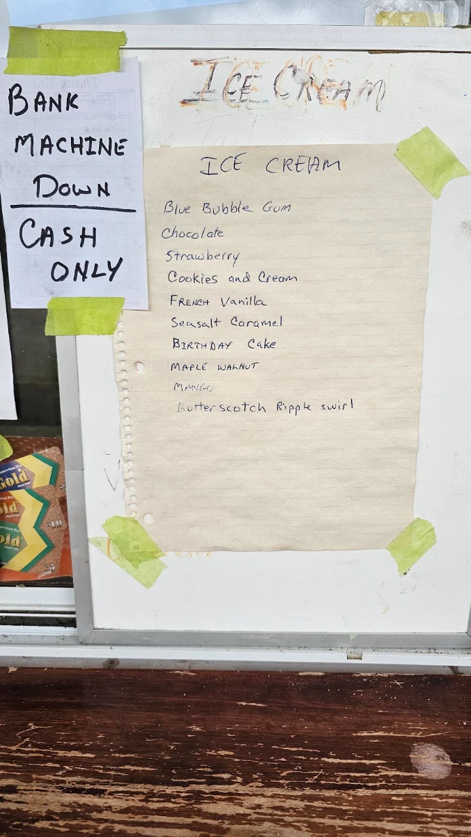 Menu, The Shack - Ice Cream and Fish & Burgers Etc