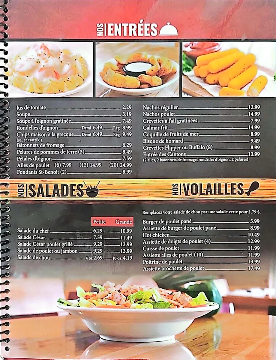 Menu, Restaurant Des Cantons de Dudswell