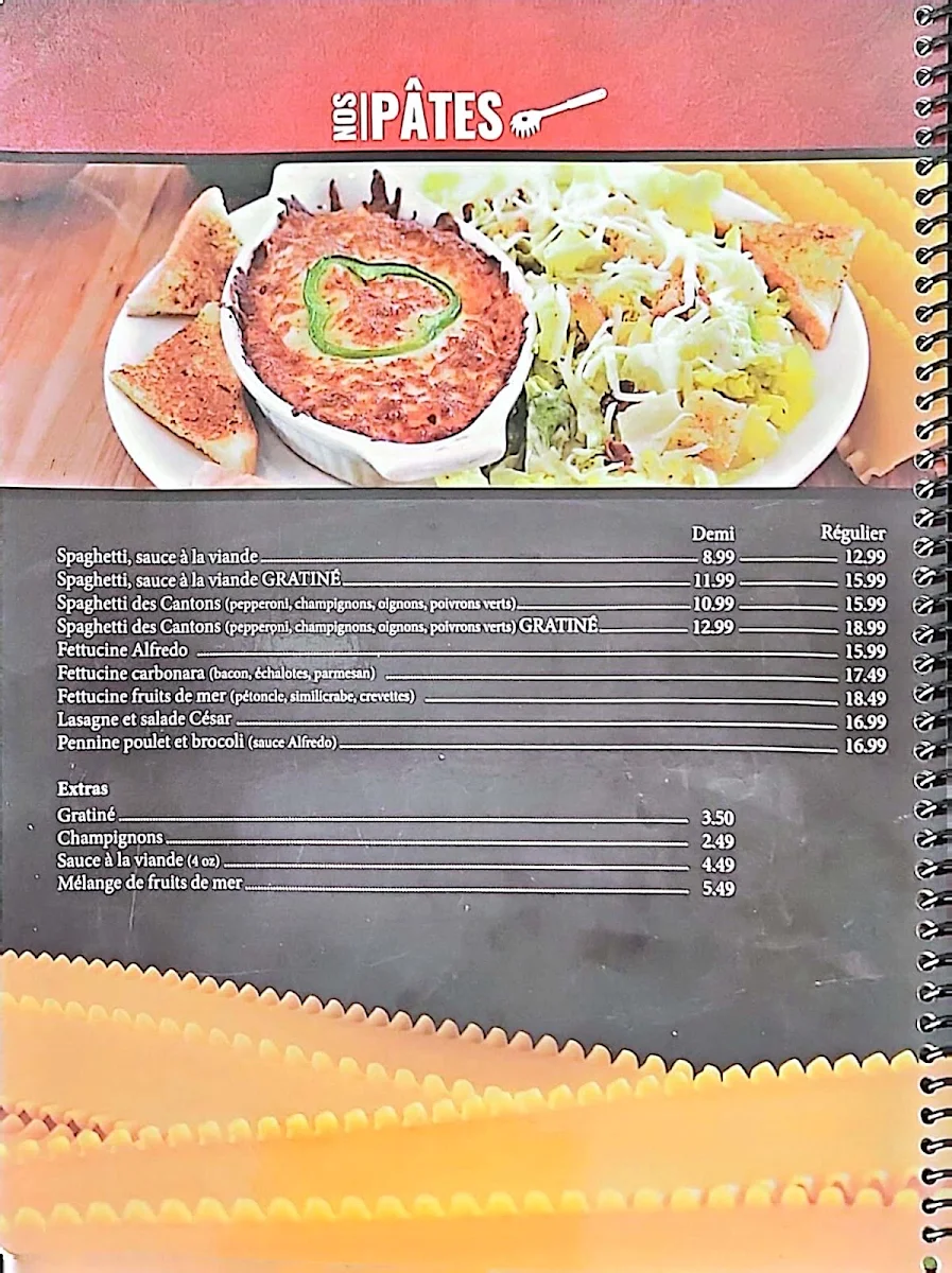 Menu, Restaurant Des Cantons de Dudswell