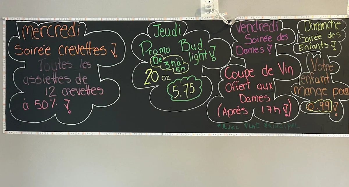 Menu, Restaurant Des Cantons de Dudswell