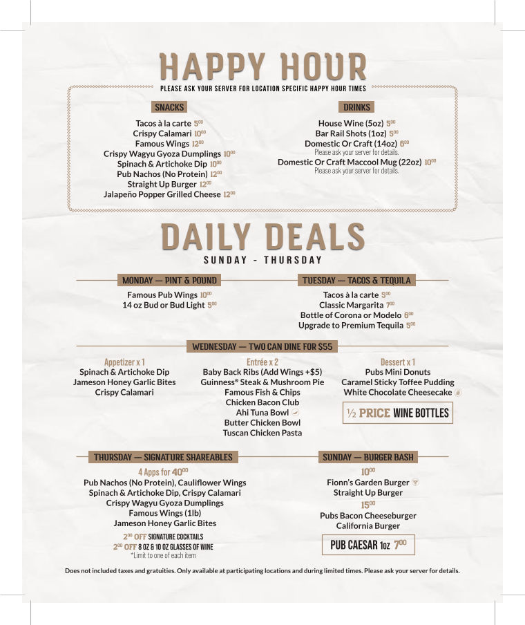 Menu, Fionn MacCool's