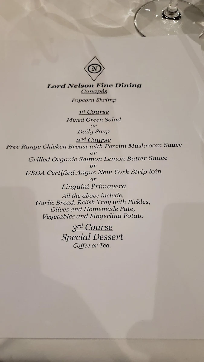 Menu, Lord Nelson Steak House