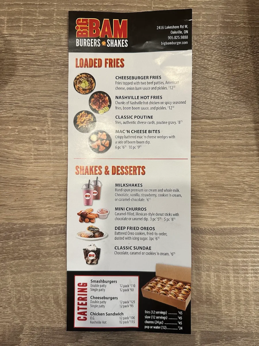 Menu, Big Bam Burger