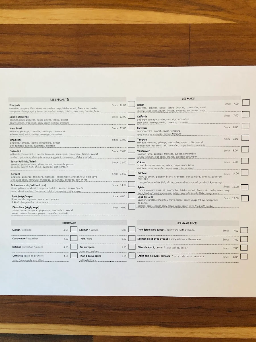 Menu, Saiko