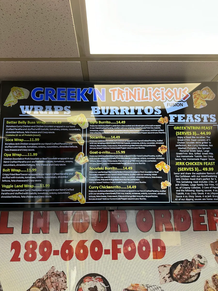Menu, Greek'n Trinilicious Fusion