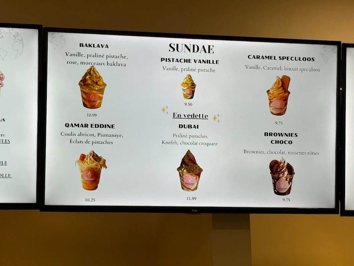 Menu, Unicone - Crème glacée à Montréal