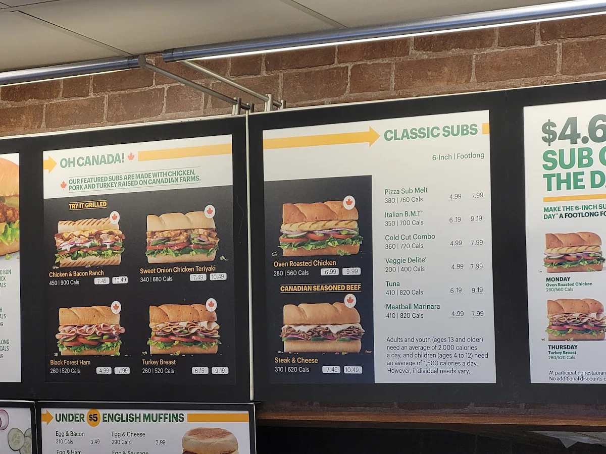 Menu, Subway