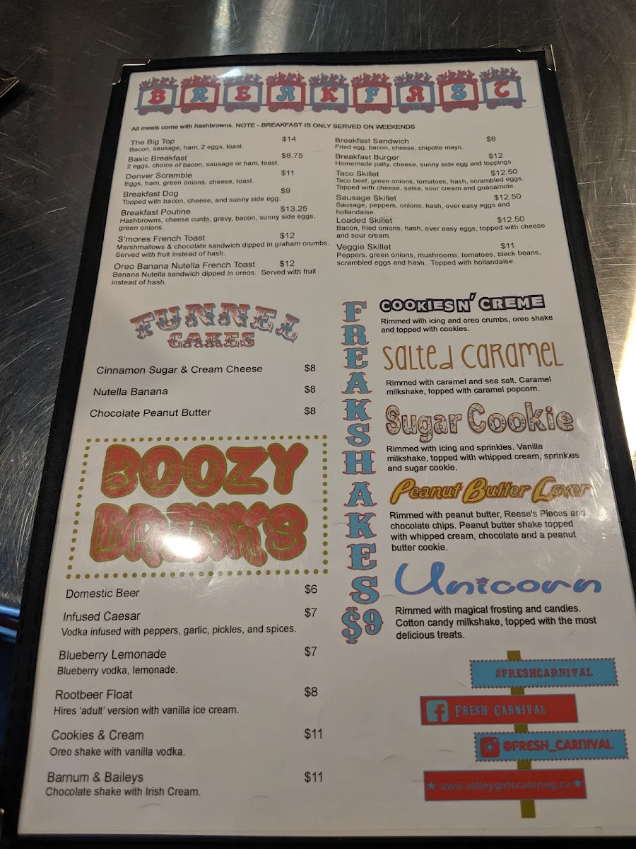 Menu, Fresh Carnival