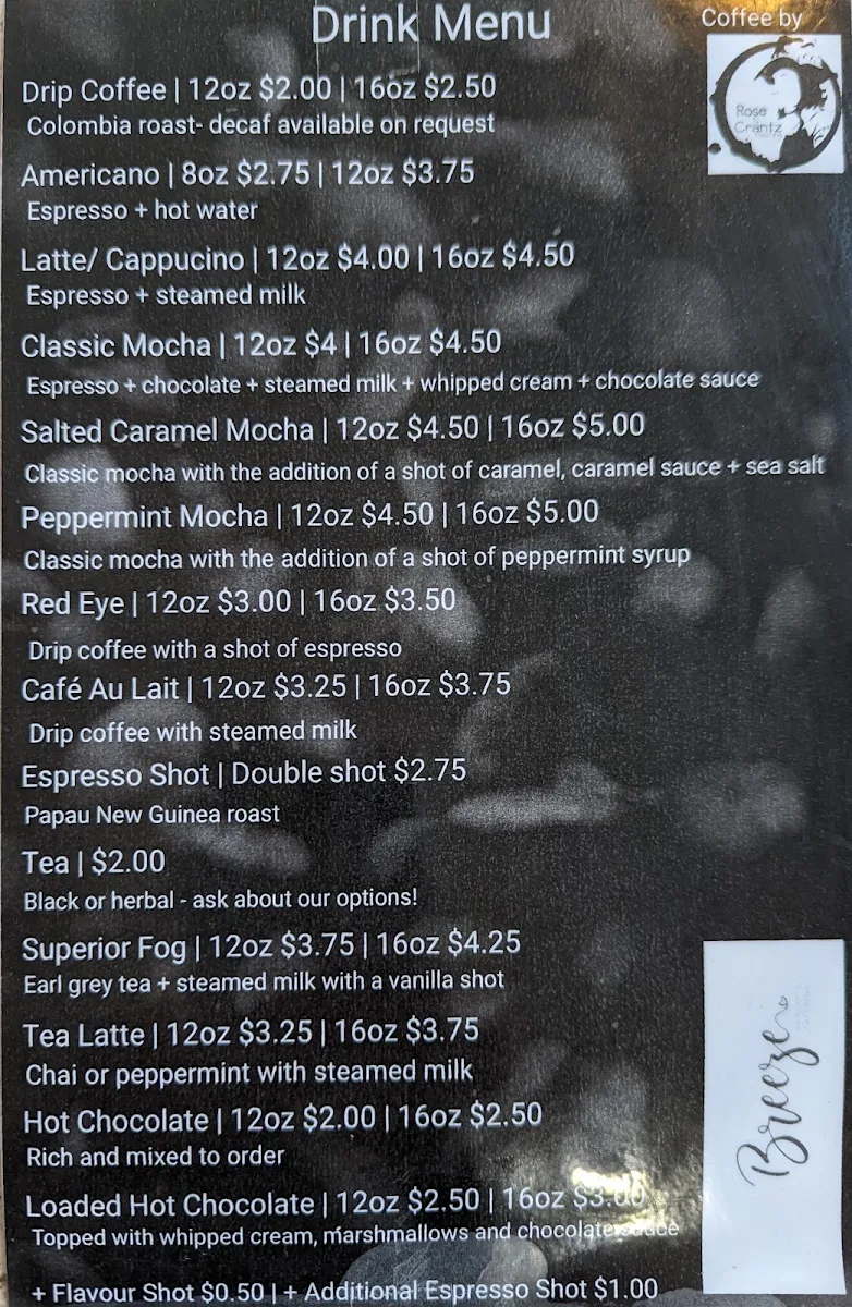 Menu, Breeze Bakery & Catering
