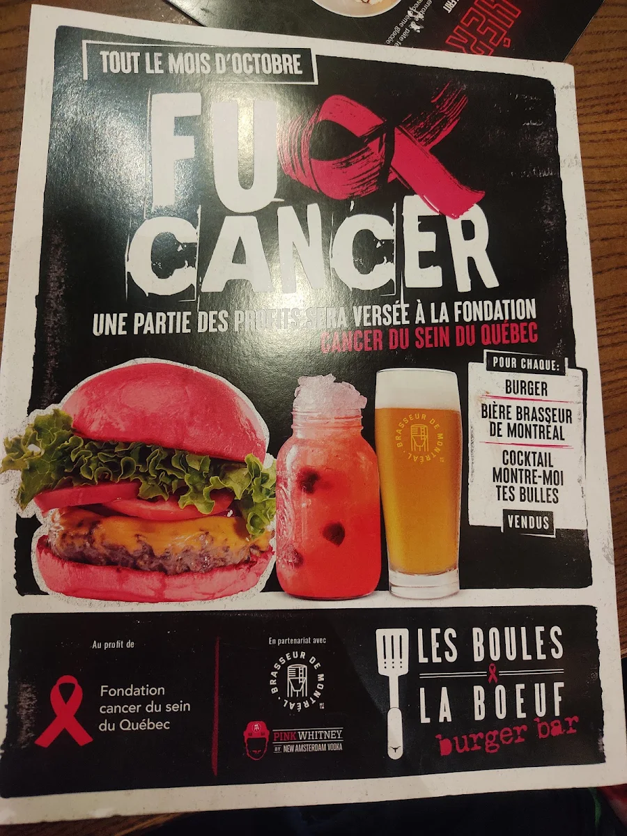 Menu, La Belle & La Boeuf - Burger Bar - Saint-Jerôme