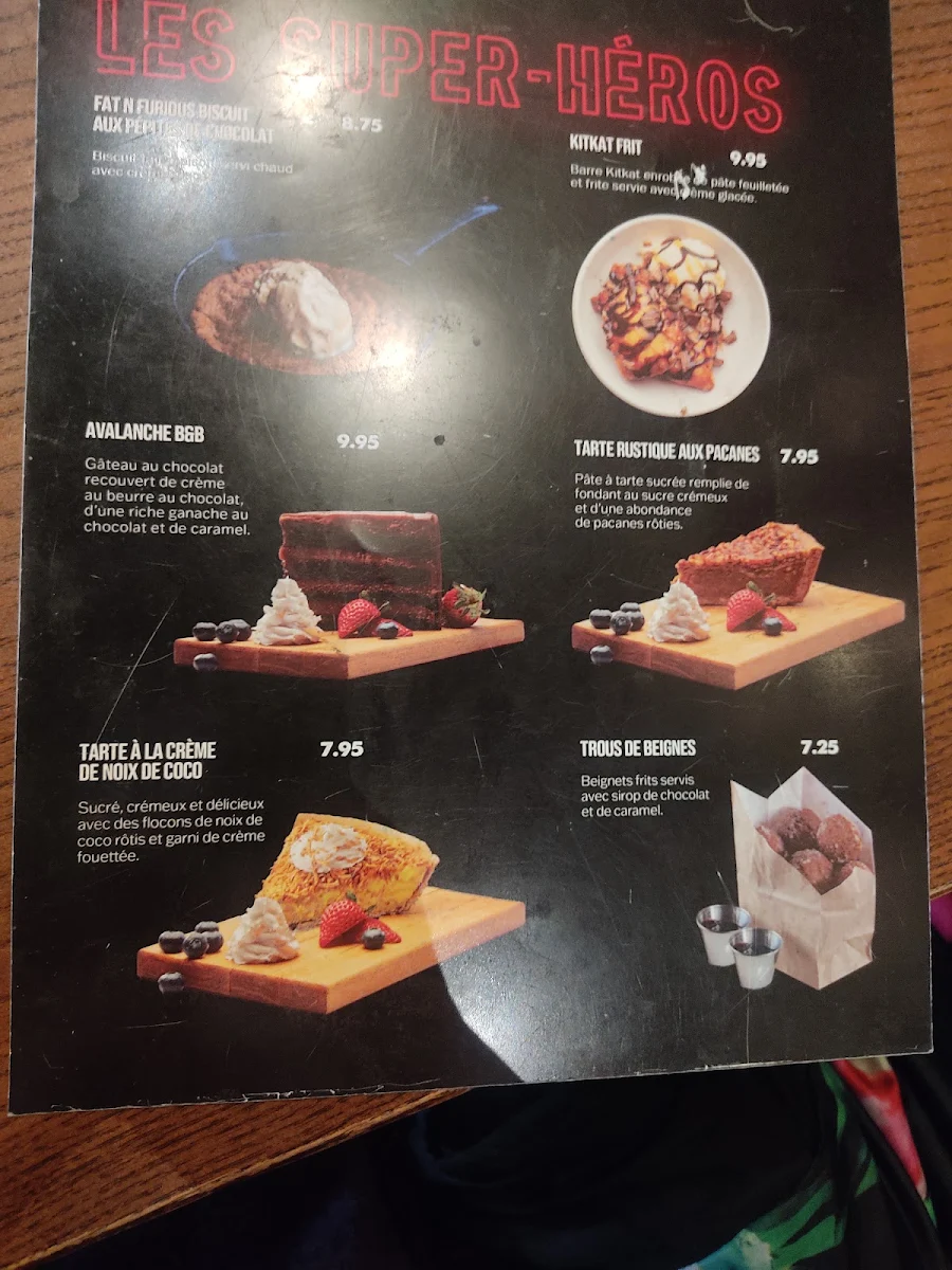 Menu, La Belle & La Boeuf - Burger Bar - Saint-Jerôme