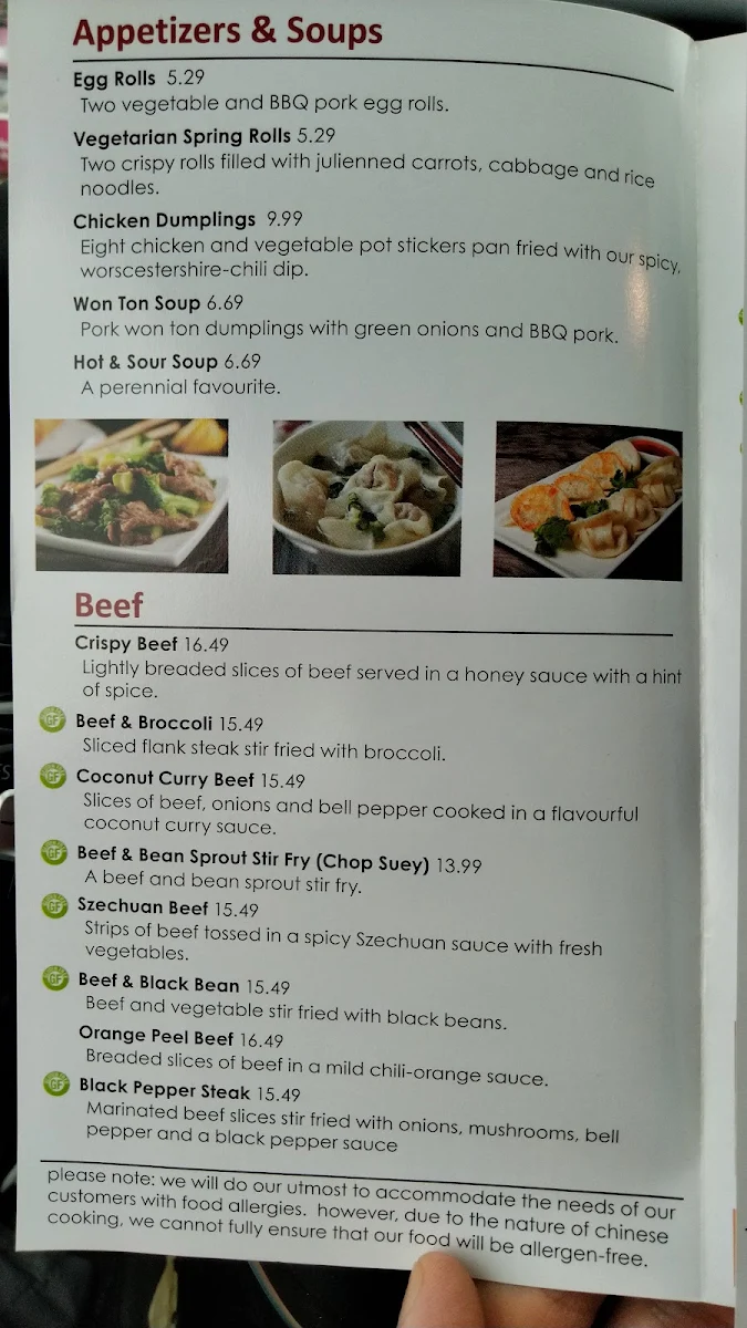 Menu, Hanson's Restaurant