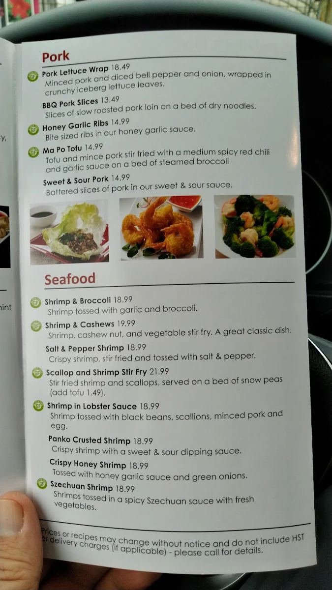 Menu, Hanson's Restaurant