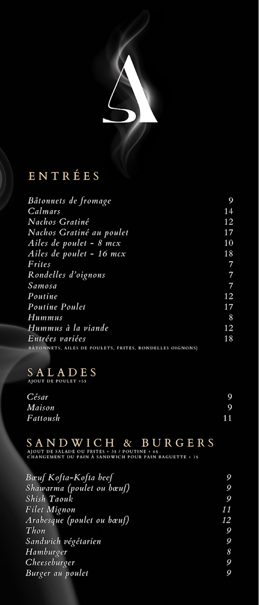 Menu, Arabesque