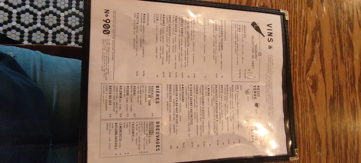 Menu, Pizzéria NO.900