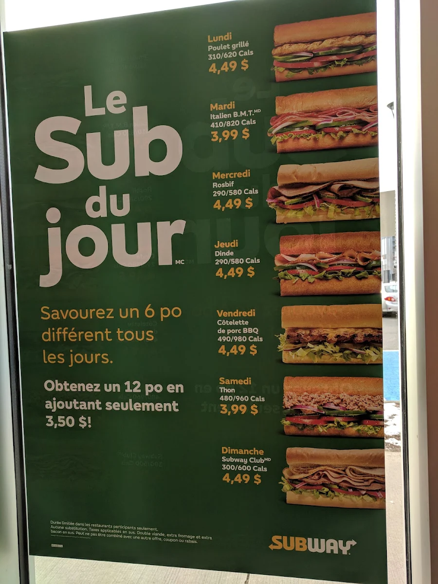 Menu, Subway